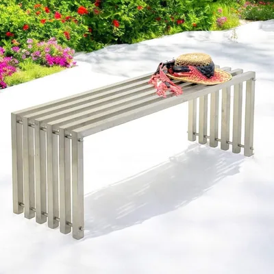 Produktbild von Robuste Metall-Gartentisch, 115 cm, wetterfest und modernes Parkbänkchen