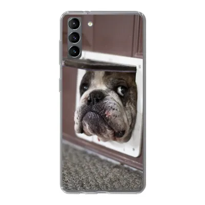Produktbild von MuchoWow® Handyhülle Schutzhülle Hülle für Samsung Galaxy S21 Plus Hund - Lustig - Katzenklappe - Kinder - Jungen - Mädchen - Kinder Silikon Softcase Handy Hülle - Handy-Tasche