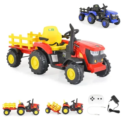 Obrázok produktu pre Detský elektrický traktor Moni Rancher s prívesom, klaksónom, svetlom, MP3, diaľkovým ovládaním červený