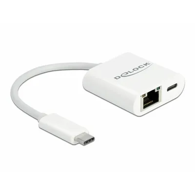 Produktbild von Delock USB Type-C  Adapter zu Gigabit LAN 10/100/1000 Mbps mit Power Delivery Anschluss weiß