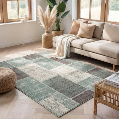 Image de Volero - Tapis patchwork - Spring Vert/Gris - 120x170 cm