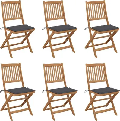 Image de Chaises pliables de jardin lot de 6 avec coussins Bois d'acacia