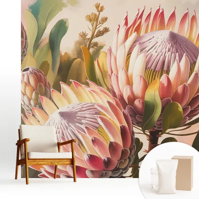 Obrázok produktu pre Samolepiaca fototapeta – 250 x 250 cm – tapeta – nástenná tapeta – nástenné obrazy – samolepiaca fólia – dekoratívna fólia – tapetová fólia – stena – dekorácia – obývacia izba – kvety protea