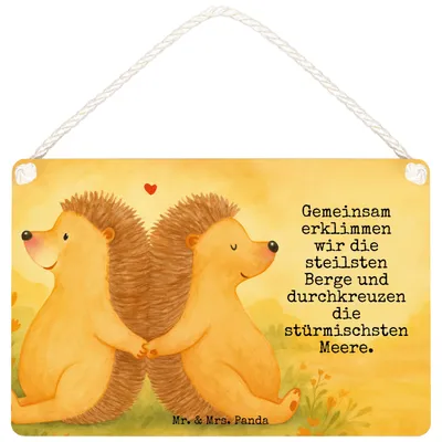 Produktbild von Mr. & Mrs. Panda hängeschild Igel händchenhaltend Design DIN A5 - Weiß - Geschenk, holzbild, Love, Wandschild, Türschild, Schild, Liebe, dekotafel, Holzschild, Freundin