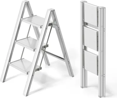 Image de Escalier de 3 marches - Marchepied pliable en aluminium - Échelle de 3 marches - Escalier d'accès pliable - Antidérapant
