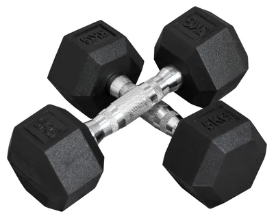 Produktbild von Hexagon Kurzhanteln 2er Set, 2x5kg Gusseisen Gummiüberzug, Schwarz für Heimfitness