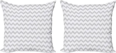 Immagine prodotto di ABAKUHAUS Set di copricuscini bianchi e grigi (2 pezzi), Stampa di composizione a righe con motivo a chevron e frecce geometriche, 45 x 45 cm, grigio pallido bianco