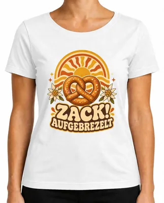 Imagen del producto de Zack! Pretzel, Edelweiss, camisa tradicional bávara, pantalones de cuero, camiseta para mujer, blanco, talla M