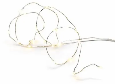 Productafbeelding van STEGGER flesverlichting lichtsnoer met 20 warm witte LED-lampjes en zilverkleurige draad, 95 cm, op batterijen