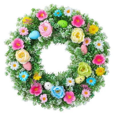Produktbild von Osterkranz für die Haustür, künstlicher Frühlingsblumenkranz mit pastellfarbenen Eiern für drinnen und draußen, Veranda, Wanddekoration