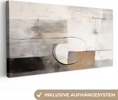 Produktbild von MuchoWow® - Leinwandbilder - Abstrakte Kunst - Industriell - Weiß - Grau, Wandbild, Wanddeko Bilder Wohnzimmer, 80x40 cm