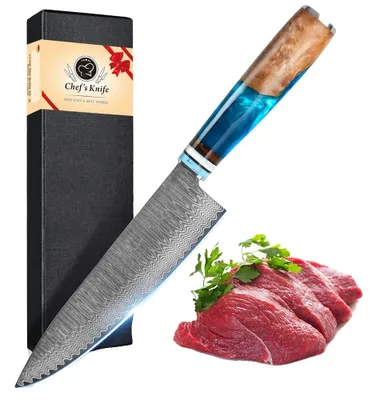 Obrázek produktu pro Kuchařský nůž, čepel z damaškové oceli, rukojeť z nerezové oceli, kuchařský nůž