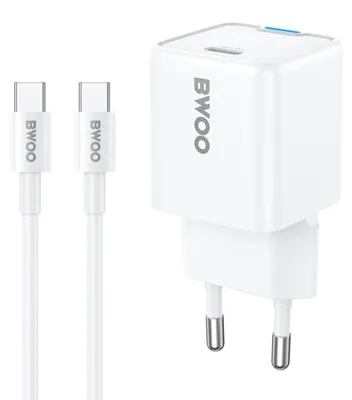 Image de Bwoo, chargeur USB-C 30W GaN avec câble 60W 1m, blanc