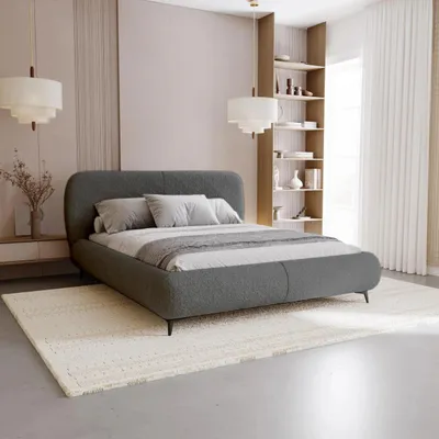 Produktbild von Chilly Möbel Design Kyoto Japandi Polsterbett 140×200 – Bouclé Stoff Grau, mit Stauraum & Lattenrost Metallrahmen Quelle 92