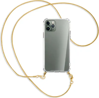 Produktbild von Handykette Backcover-Schutzhülle mit Band (Metall goldfarben) für Apple iPhone 11 Pro - goldfarbene Kette Snake