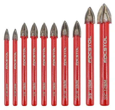 Image de Jeu de 10 forets pour carrelage, en carbure de tungstène, à tige cylindrique, pour bois, plastique, maçonnerie, céramique, béton, marbre (5-12 mm)