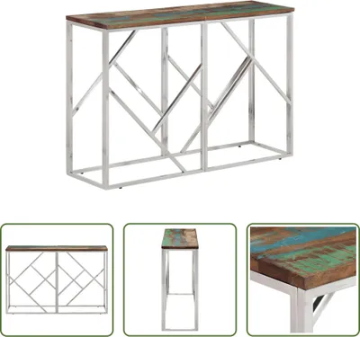 Immagine prodotto di The Living Store Tavolo consolle in acciaio inossidabile e legno massiccio di recupero