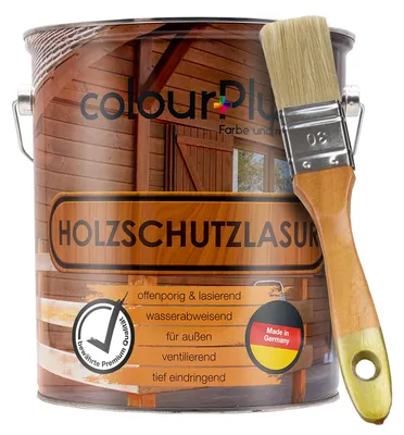 Produktbild von colourPlus Holzschutzlasur 5 l, Eiche – Holzlasur für außen, wetterfest & offenporig, UV- & Witterungsschutz für Zäune, Gartenmöbel & Fassaden