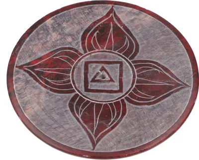 Produktbild von Indischer Räucherstäbchenhalter Ø 7,5 cm aus Speckstein, Chakra Untersetzer - Maladhara, Rot, Räucherstäbchen Halter