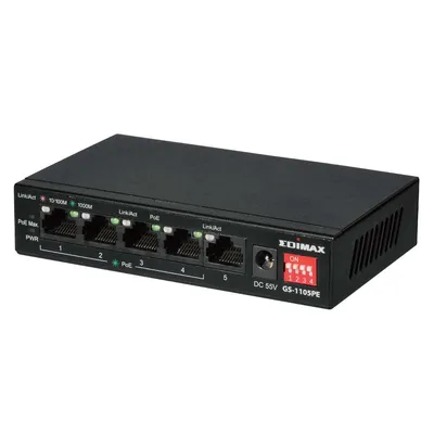 Obrázok produktu pre Edimax GS-1105PE, Nespravované, Gigabit Ethernet (10/100/1000), Podpora napájania cez Ethernet (PoE), Montovateľné na stenu
