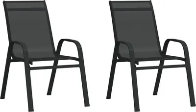 Image de The Living Store : lot de 2 chaises de jardin empilables, noir, en Textilene