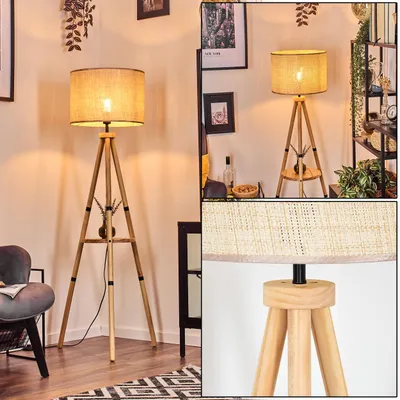 Produktbild von Reggio Stehlampe aus Holz/Papiergeflecht in Natur/Beige, Boho-Style