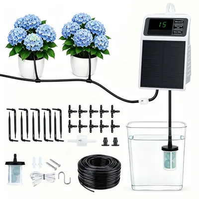 Bewässerungsset mit Timer, 10 Tropfern, 10 m Schlauch, solar