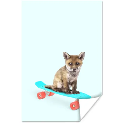 Produktbild von MuchoWow® Poster Fuchs - Tiere - Skateboard - Blau 120x180 cm - Kunstposter