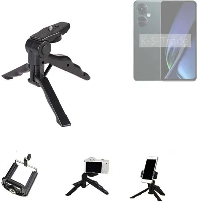 Produktbild von K-S-Trade Stativ Tisch-Ständer Dreibein Handy-Stativ Ständer kompatibel mit Oppo K11x Mini-Stativ Smartphone Tripod Handy-Stativ aus Plastik schwarz