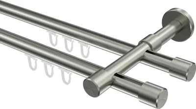 Produktbild von Interdeco Innenlaufstange / Gardinenstange mit Innenlauf Edelstahl-Optik, Typ Sinux Casa (Kappe), 16 mm Ø 2-läufig, 160 cm
