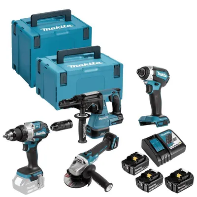 Image de Pack 4 outils 18V (DHP489+DTD153+DHR243+DGA506) (3x5.0Ah) en Makpac - MAKITA DLX4183T3J