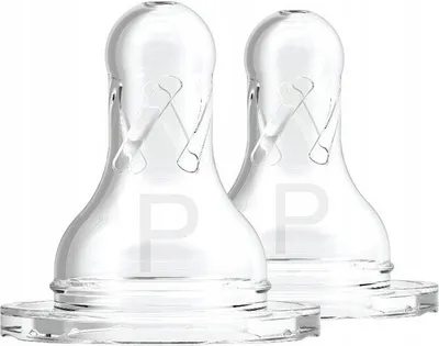 Two clear baby bottle nipples are shown against a white background.