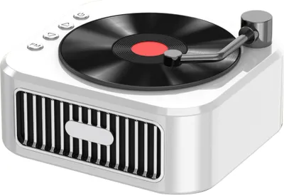 Obrázek produktu pro Bluetooth reproduktor ve stylu vintage CD desek, stereo scéna, hi-fi zvuk, AUX, USB flash disk, TF karta, více režimů přehrávání - bílý