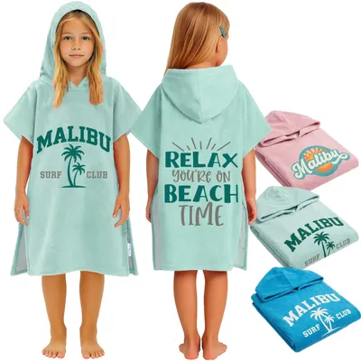Produktbild von Badeponcho Kinder Poncho Handtuch - Mädchen Jungen Surf Frottee Bademantel Badetuch Baumwolle Strandponcho Surfponcho Ponchos Mint Malibu 4-7 Jahre