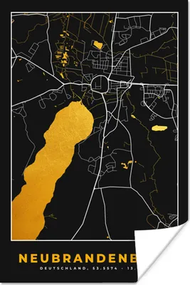 Produktbild von MuchoWow® Poster Gold - Deutschland - Karte - Neubrandenburg 120x180 cm - Kunstposter