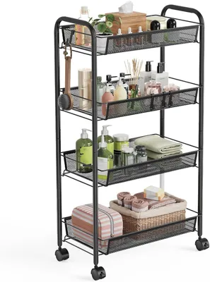 Immagine prodotto di Carrello portaoggetti a 4 ripiani, in metallo, nero, per la cucina