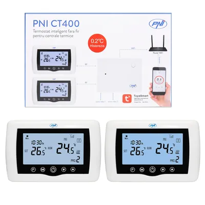 Obrázok produktu pre Inteligentný termostat PNI CT400 bezdrôtový, s WLAN, ovláda 1 centrálnu jednotku a 2 rôzne zóny, prízemie cez internet