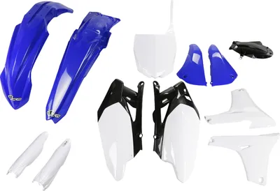 Produktbild von Verkleidungskit UFO PLAST 12-teilig Verkleidungssatz Kunststoff mit Gabelschutz für Yamaha YZ F 450 ccm Bj. 2011 - 2013, Farbe:weiß / blau / schwarz
