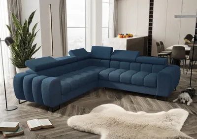 Produktbild von Ecksofa Schlafsofa BASTIEN in Stoff Aragon Dunkelblau Seite Universal