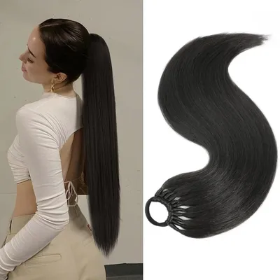 Produktbild von 60 cm langer Pferdeschwanz-Haarverlängerung aus synthetischen Haaren für Damen
