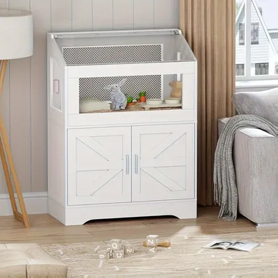 Produktbild von Hamsterkäfig - Nagetierkäfig - Kaninchenkäfig - Tierkäfig - Haustierkäfig - Aus Holz mit Eisengitter
