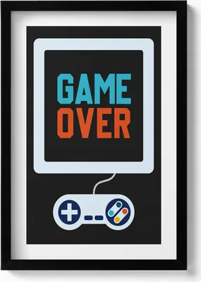 Produktbild von Beschriftung für den Spieler „Game over“– Wandbild mit Rahmen – Gerahmtes Bild  – Wanddekoration – 40x60 cm –  Schwarz