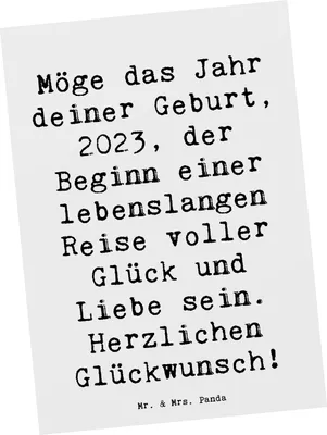 Produktbild von Mr. & Mrs. Panda Postkarte Spruch 2023 Geburtstag - Weiß - Geschenk, Jahrgang, Ansichtskarten, Postkarten, Geburtsjahr, Geboren am, Geburtstagsgeschenk, bildkarte, Liebe