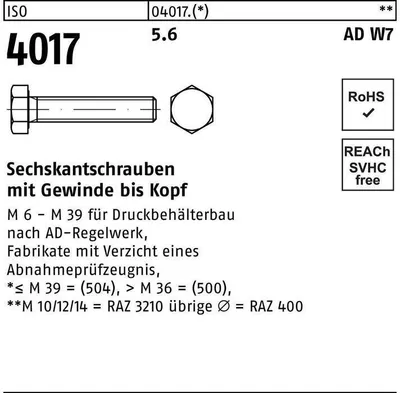 Produktbild von Sechskantschraube ISO 4017 VG M 6 x 40 5.6 AD W7