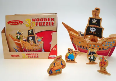 Produktbild von 3D Puzzle - Piratenschiff mit Figuren aus Holz
