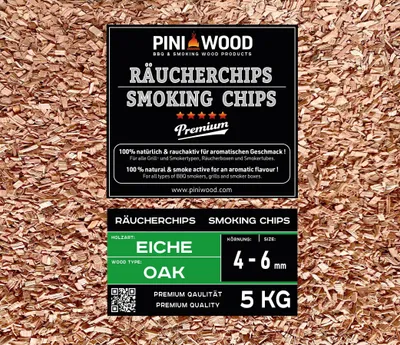 Immagine prodotto di 5 kg di trucioli di legno di quercia per affumicatura, adatti a affumicatori e griglie