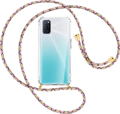 Produktbild von Handykette Backcover-Schutzhülle mit Band (Metall goldfarben) für Oppo A52 / A72 / A92 - rosa Karo