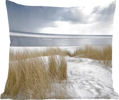 Produktbild von MuchoWow® Zierkissen Sofakissen Wohnzimmer Dekokissen 50x50 cm Nordsee - Dünen - Wasser - Komfort - Sofakissen