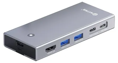 Switss USB-C hub 5-in-1 met M.2 SSD behuizing op witte achtergrond