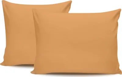Two orange pillowcases are shown side-by-side on a white background.